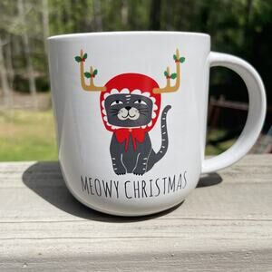 Cracker Barrel Mug Cat With Antlers Meowy Christmas 18 Oz Stoneware New